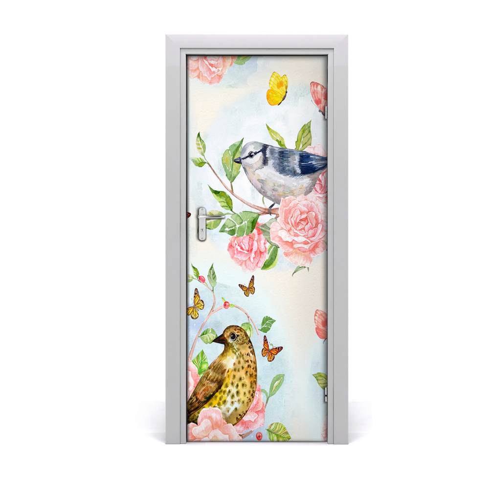 Ajtóposzter Madarak rózsák