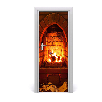 Ajtóposzter Tűz ég a kandallóban