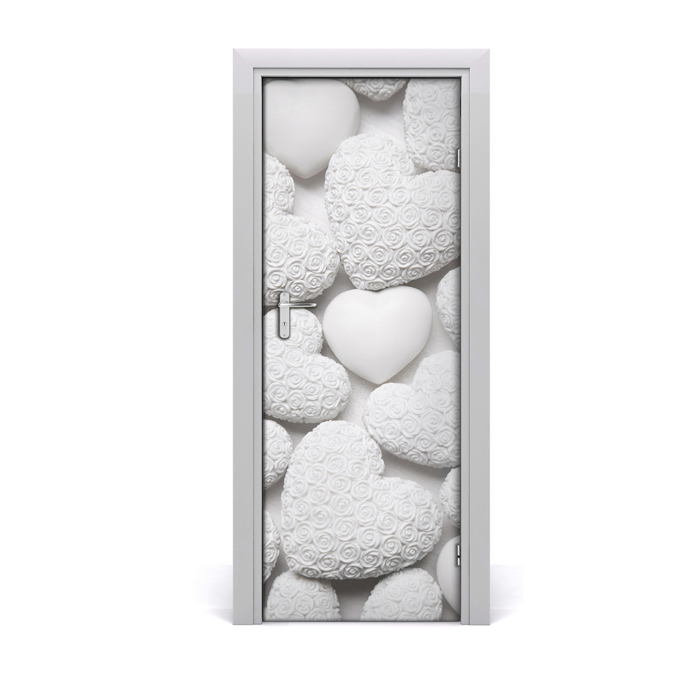 Ajtó méretű poszter Szétszórt fehér szívek háttér