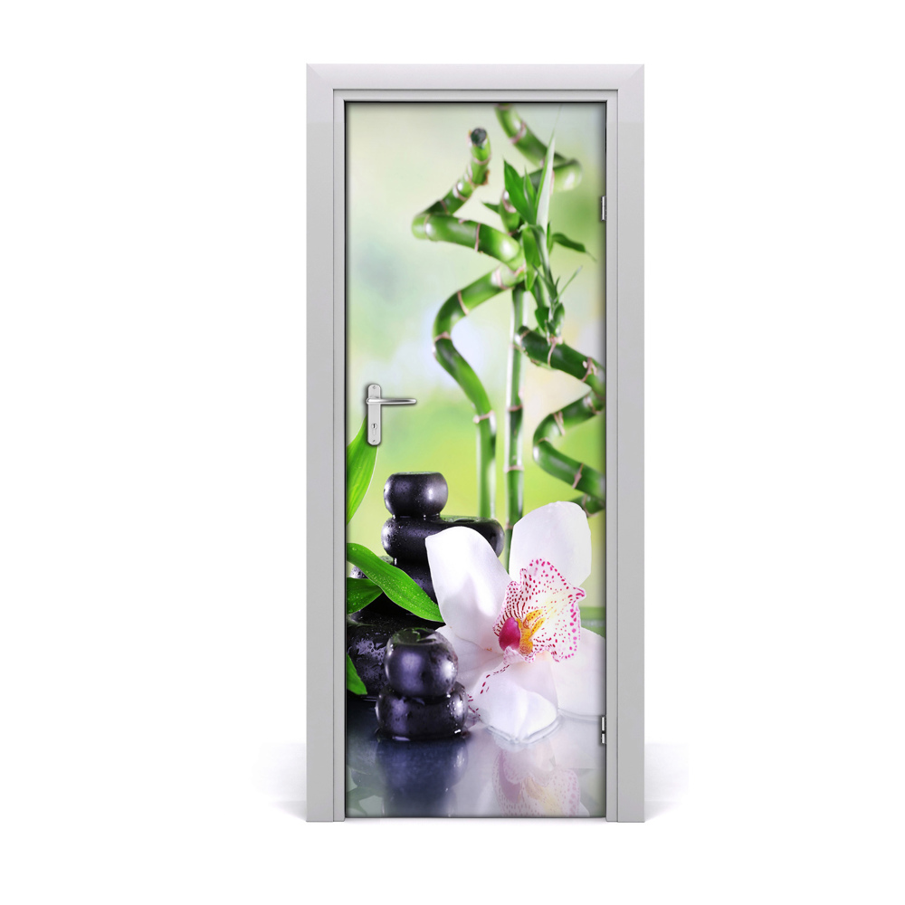 Poszter tapéta ajtóra Bambusz köves orchidea