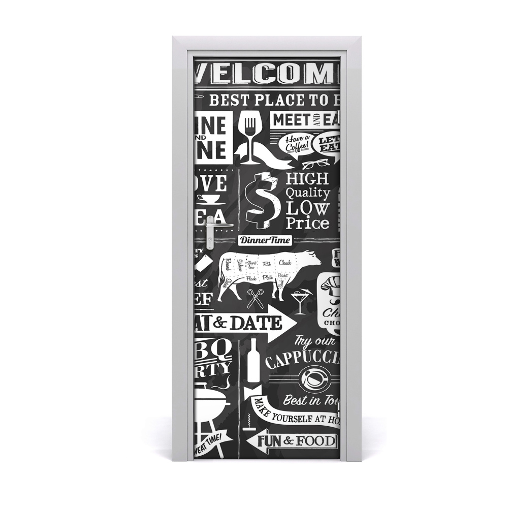 Ajtó tapéta Éttermi fekete-fehér feliratok