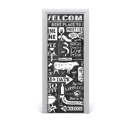 Ajtó tapéta Éttermi fekete-fehér feliratok