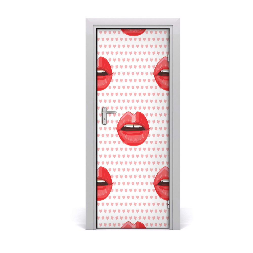 Ajtó tapéta Piros ajkak háttér pontokkal