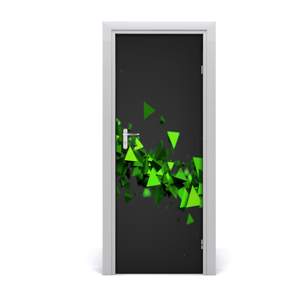 Fotótapéta ajtóra Zöld háromszögek fekete alapon