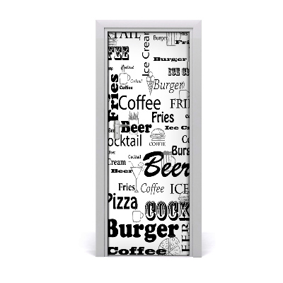 Poszter tapéta ajtóra Fekete-fehér éttermi menü