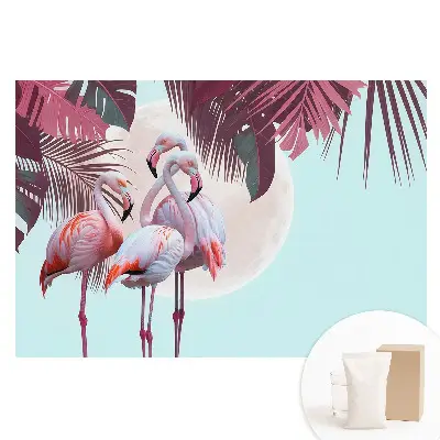 Nem szőtt tapéta színes flamingókkal trópusi környezetben