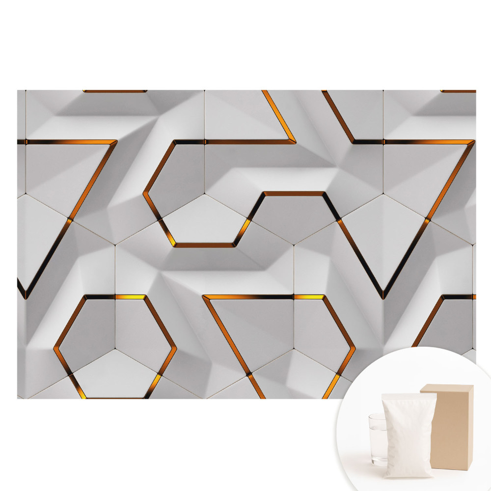 Geometrikus hatszög mintás nem szőtt tapéta sárga díszítéssel