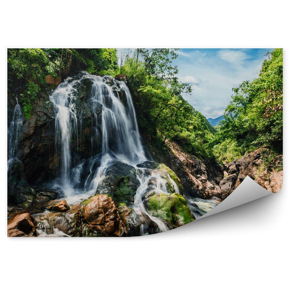 Fotótapéta Erdei természet zöld vízesés sziklák