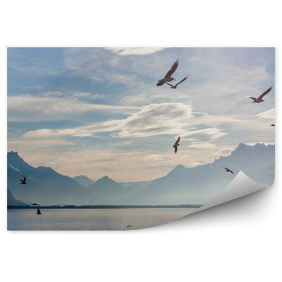 Öntapadós fotótapéta falra Alpok tavak genfi égbolt felhők madarak