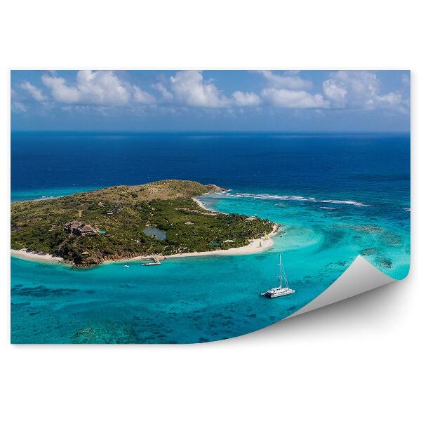 Poszter tapéta Zöld sziget a tengeren hajó zátony