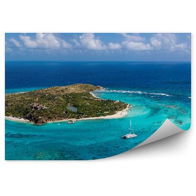 Poszter tapéta Zöld sziget a tengeren hajó zátony