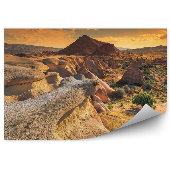 Modern fotótapéta Kappadókia hegyi táj Türkiye fák ég felhők naplemente