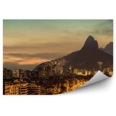 Öntapadó fotótapéta Rio de janeiro panoráma felhőkarcolók fények hegyek fák ég felhők