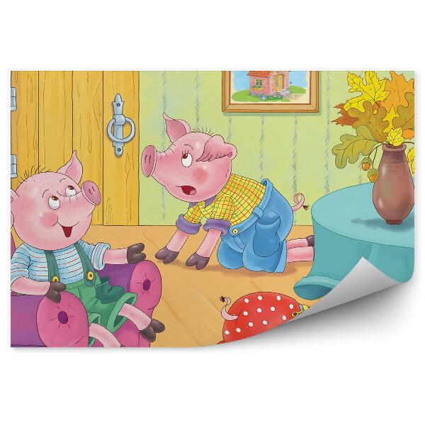 Poszter tapéta Három kismalac szórakozik a házban