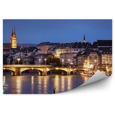 Öntapadós fotótapéta Házak híd templomok fák csónakok folyó panoráma Basel