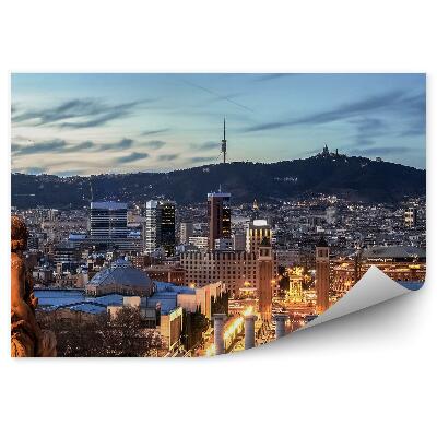 Poszter tapéta Barcelona épületek út emberek autók éjszaka