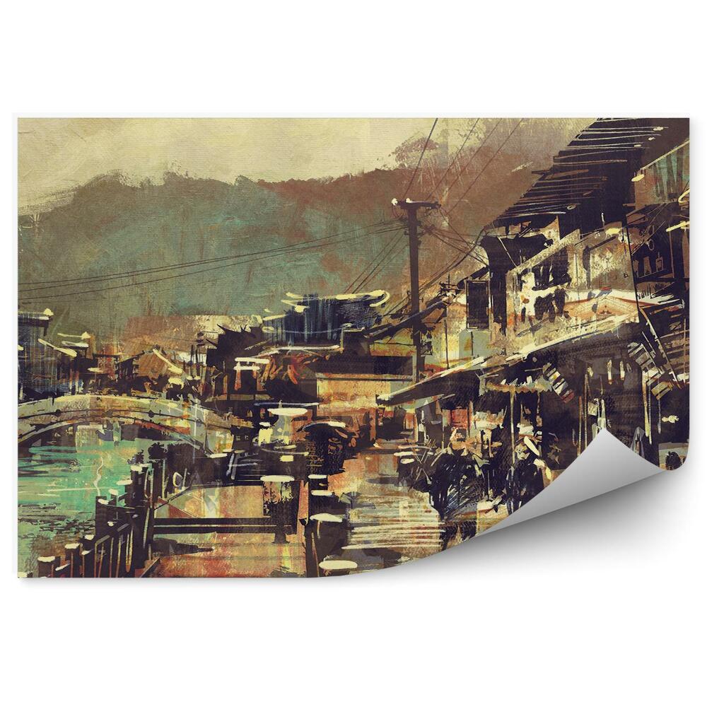 Poszter tapéta híd szürke épületek falu képei