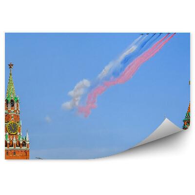 Modern fotótapéta Az orosz zászlós repülőgépek füstölnek az épületekben