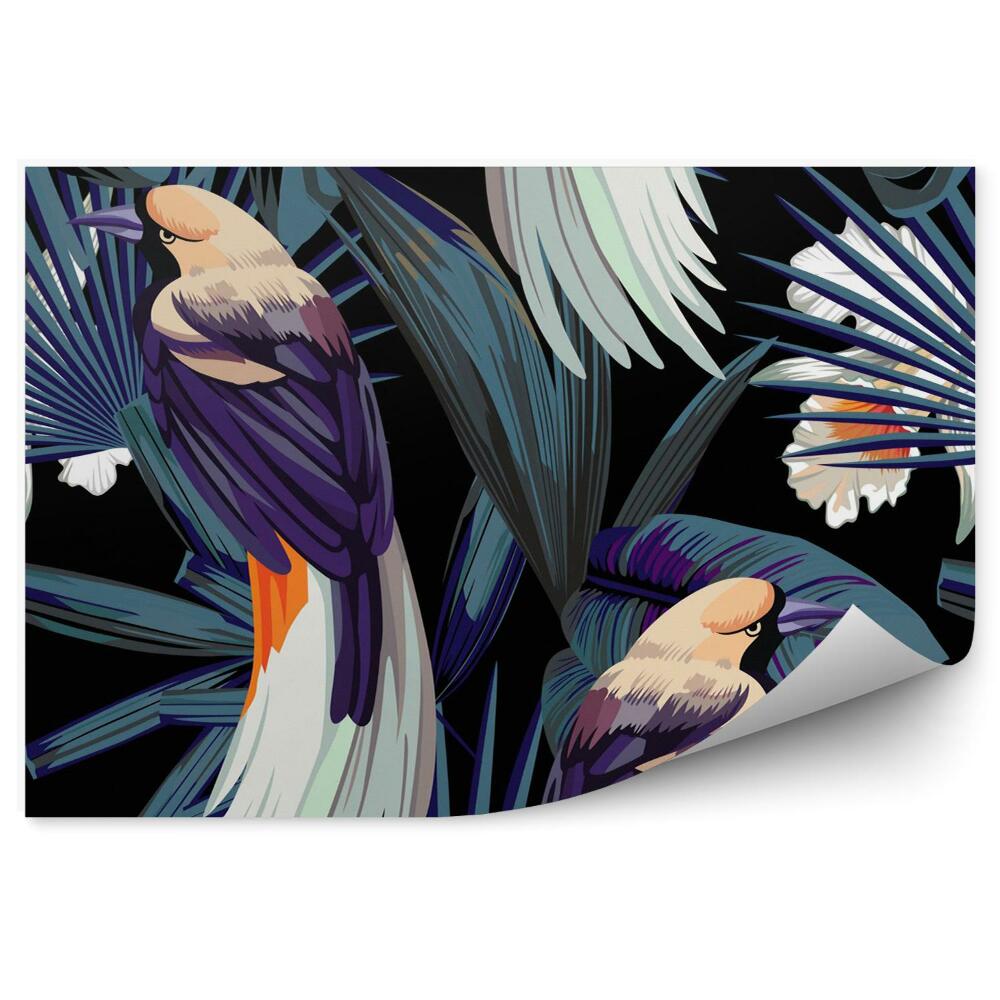 Fotótapéta Madarak, orchideák és dzsungel éjszaka
