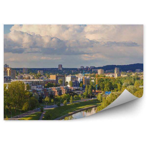 Öntapadós fotótapéta falra Kilátás a Gediminas Tower épületekre felhőkarcolók fák folyó járda ég felhők Vilnius