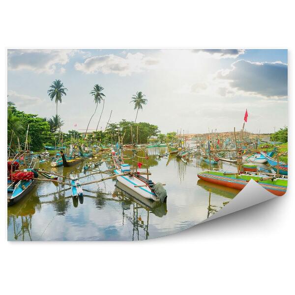 Öntapadós fotótapéta Trópusi öböl hajók pálmafák egzotikus növények