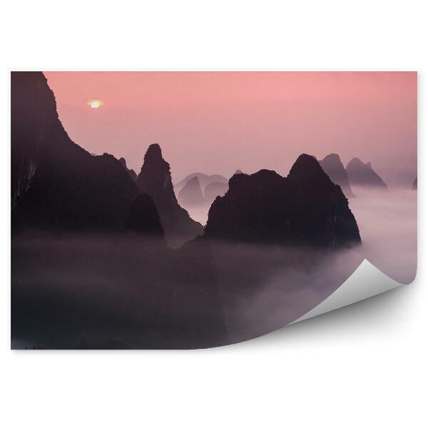 Öntapadó fotótapéta Hegyek naplemente köd