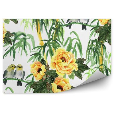 Fotótapéta Pünkösdi rózsa és madarak akvarell