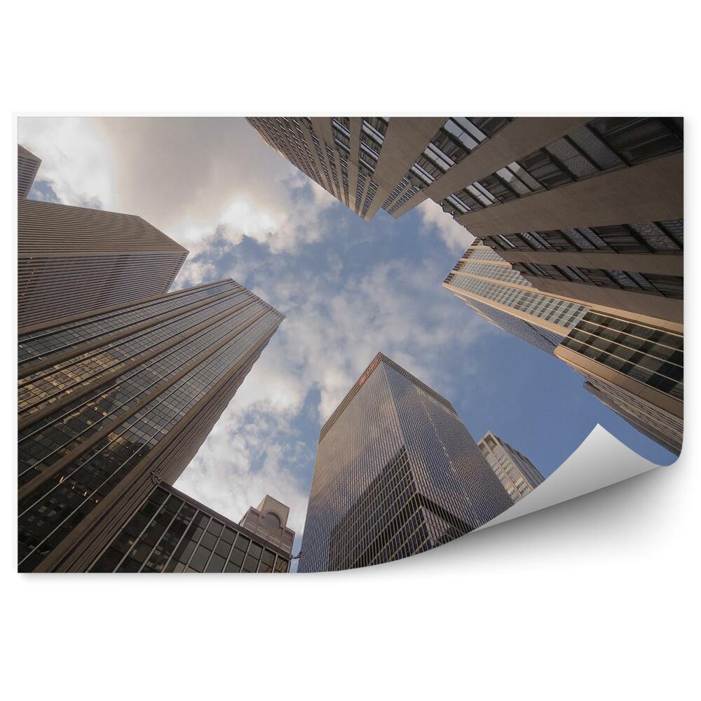 Poszter tapéta felhőkarcolók utcai közlekedési táblák füst ég New York