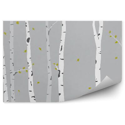 Öntapadó fotótapéta Őszi nyírfa hulló levelek szürke háttér