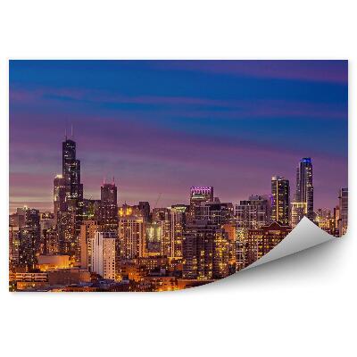 Fotótapéta felhőkarcolók fények naplemente éjszaka