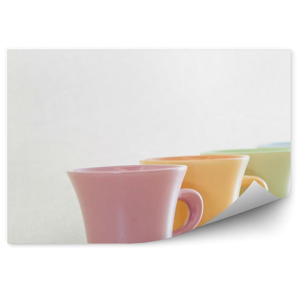 Kép Tapéta Színes csészék bögrék vonal fehér háttér