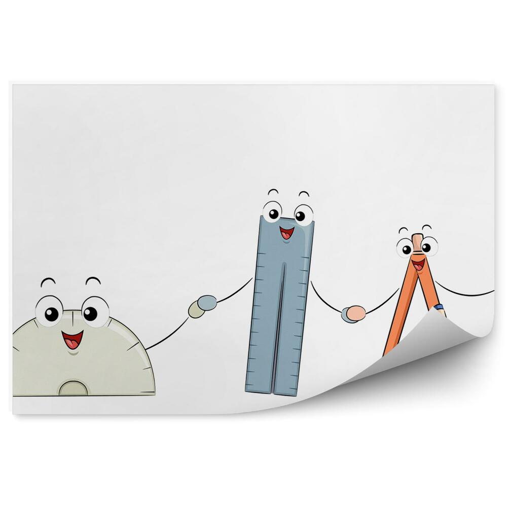 Fotótapéta Geometrikus tanszerek, ceruza, vonalzó, mosolygós arcok