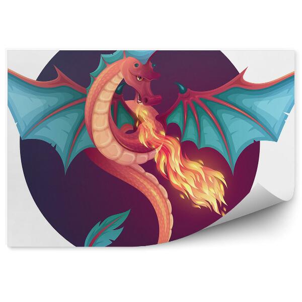 Poszter tapéta Egy sárkány széttárt szárnyakkal a háttérben egy kör