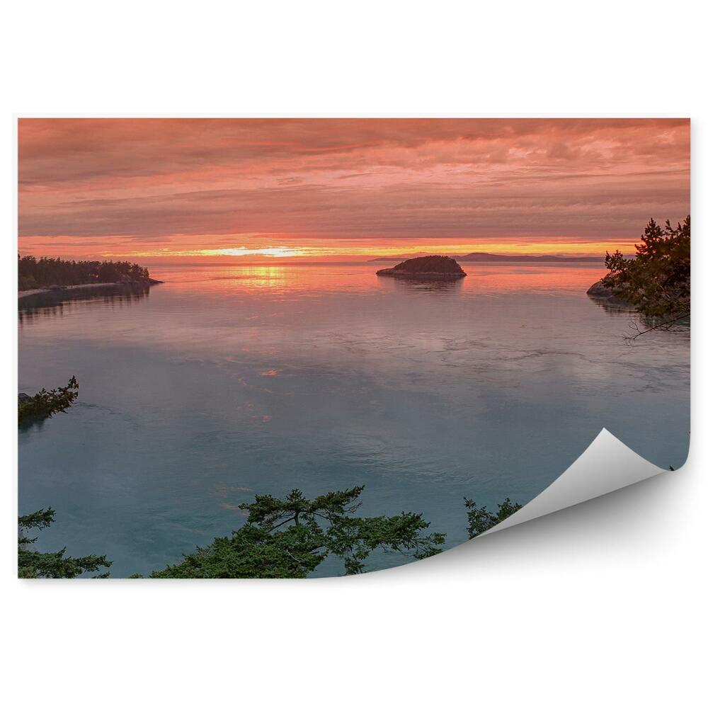 Fotótapéta Naplemente fák öböl sziklái