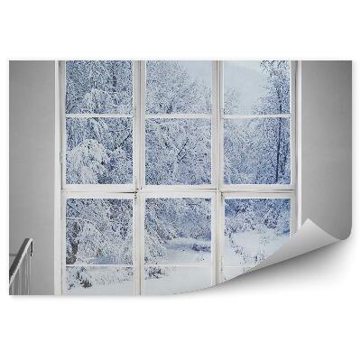 Fotótapéta Havas erdőre néző ablak