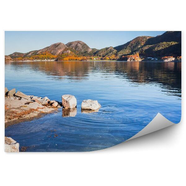 Öntapadó fotótapéta Norvégia táj sziklák óceáni égbolt növények