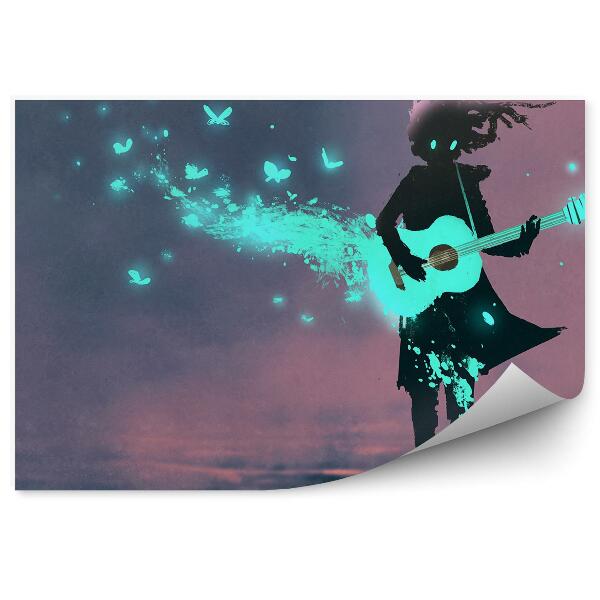 Öntapadós fotótapéta falra Absztrakt lány játszik gitáron pillangók zene