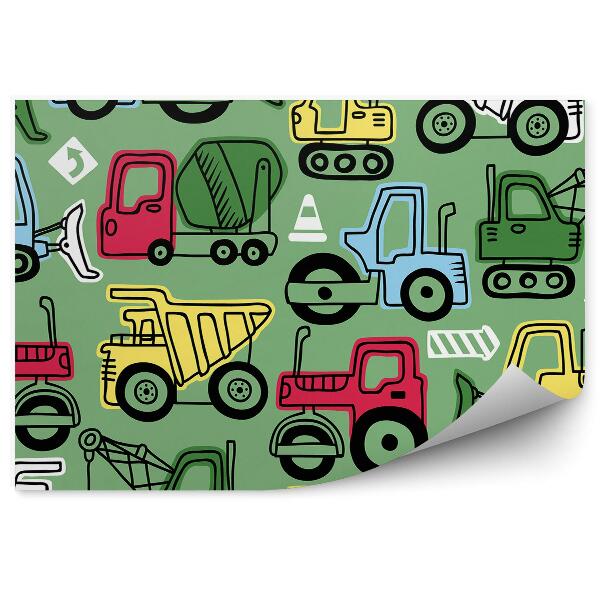 Poszter tapéta Zöld háttér egy építőipari autó egy fiú számára