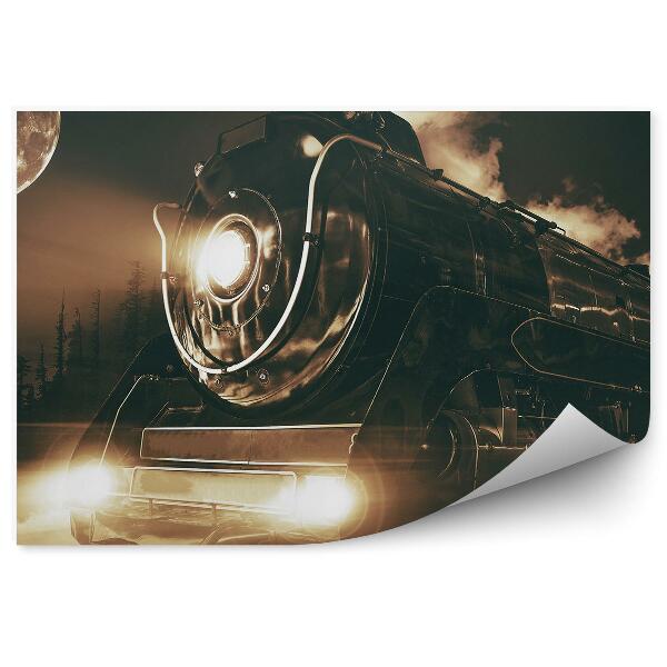 Fotótapéta Mozdony az éjszakai táj hátterében