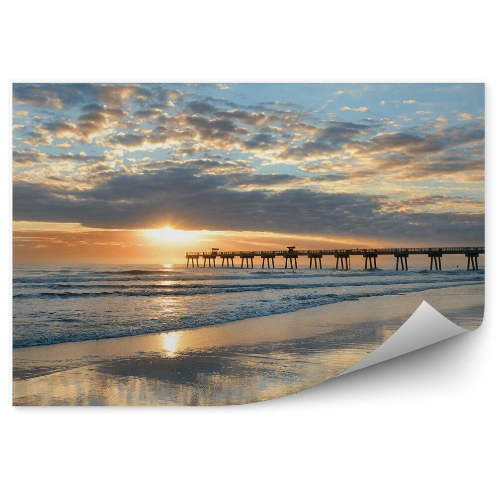 Fotótapéta Strand napfelkelte megvilágított móló