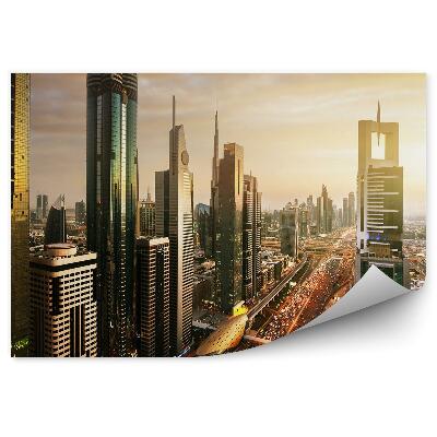 Fotótapéta felhőkarcolók fények utak autók naplemente