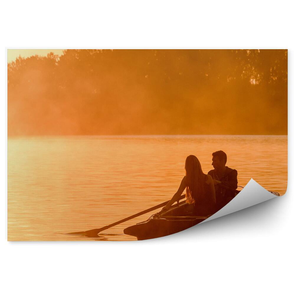 Modern fotótapéta Pár randevú tó csónak erdei köd