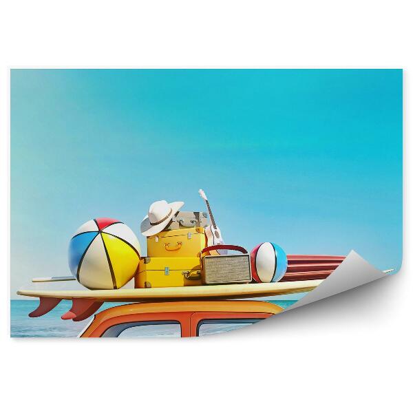 Kép tapéta Nyaralás bőröndök tengerparti homokos autó