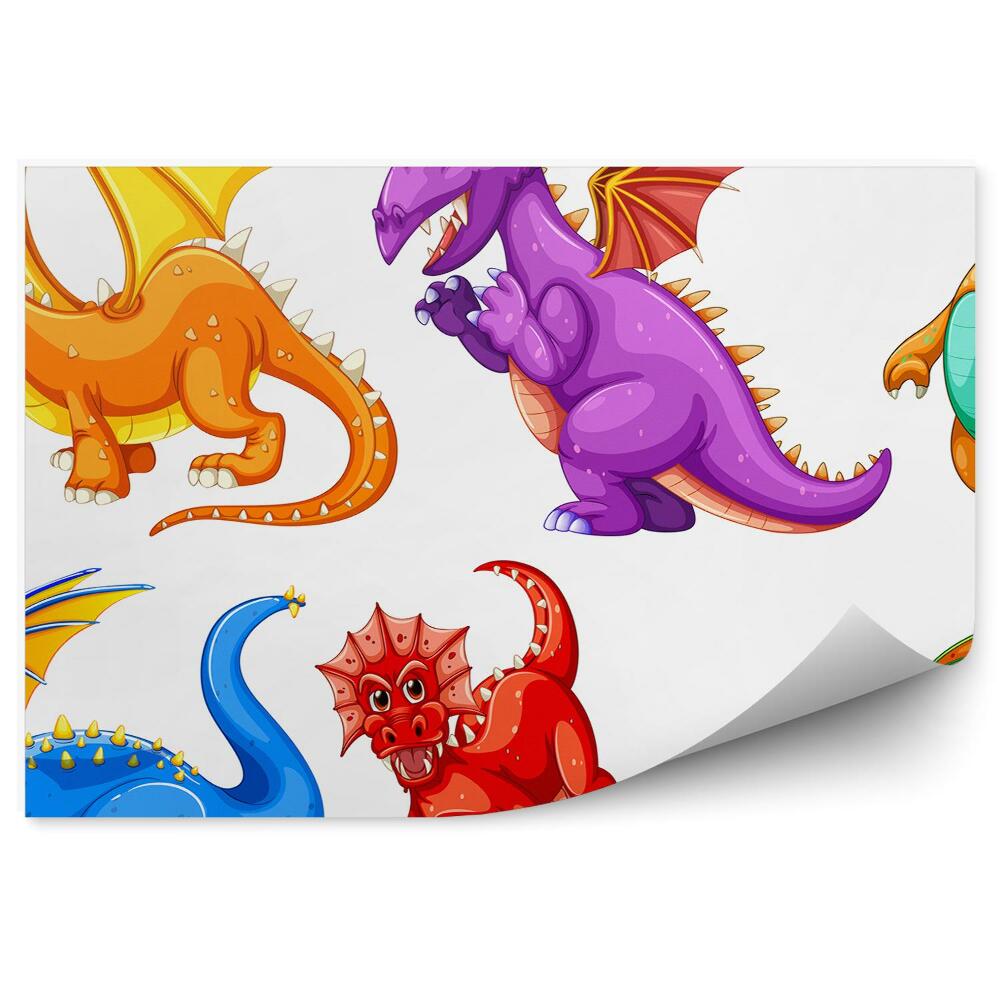 Poszter tapéta Színes sárkányok csoport