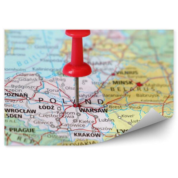 Fotótapéta Lengyelország térkép piros pin állam