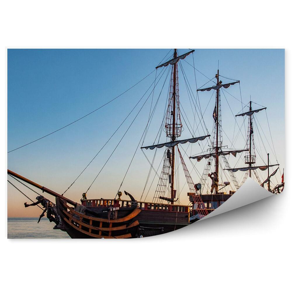 Fali poszter tapéta Fából készült hajó móló port sunset figura