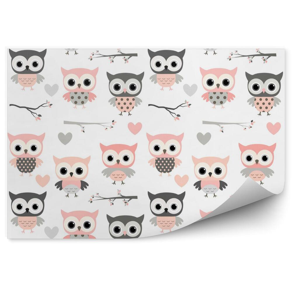 Poszter tapéta Rajzfilm rózsaszín baglyok