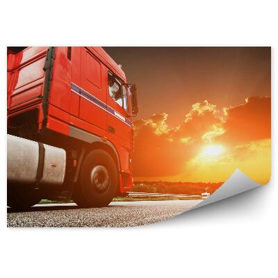 Fotótapéta Piros teherautó a naplemente háttérben