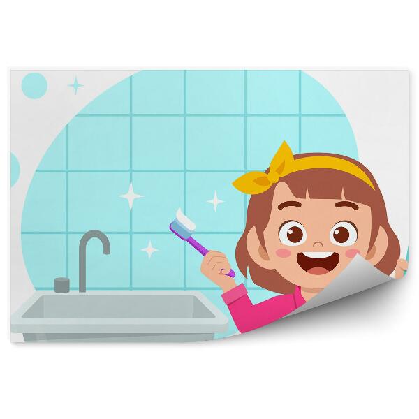 Fotótapéta Kislány a fürdőszobában fogmosás a higiénia