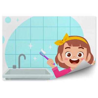 Fotótapéta Kislány a fürdőszobában fogmosás a higiénia